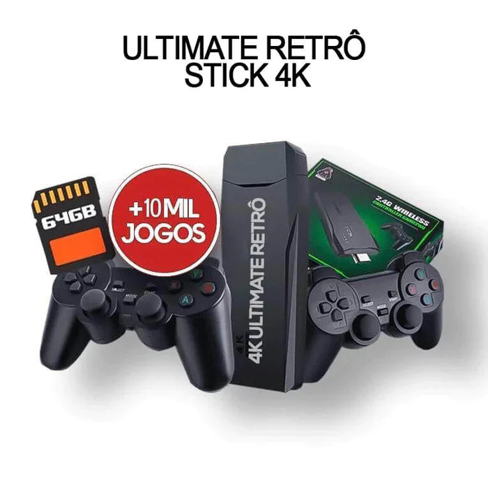 Game Stick Retrô 4K Original - 10.000 Jogos Clássicos + 2 Controles
